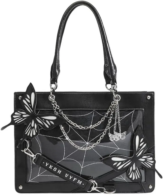 Ita Bag Pins Display Handbag for Women Butterfly Single Shoulder Bag Crossbody Bag with Pins and Accessories Tote bag (Black white)