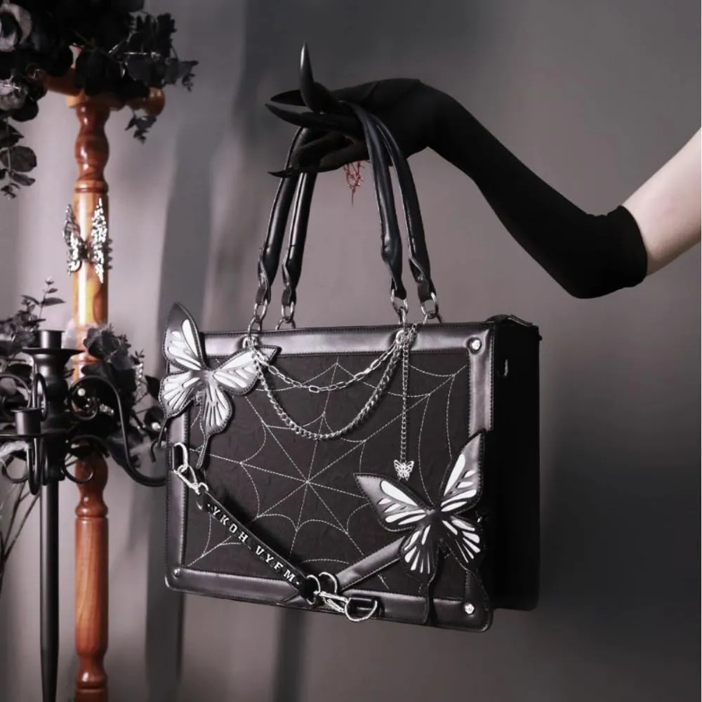 Ita Bag Pins Display Handbag for Women Butterfly Single Shoulder Bag Crossbody Bag with Pins and Accessories Tote bag (Black white)