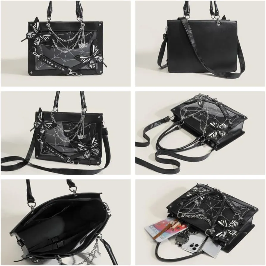 Ita Bag Pins Display Handbag for Women Butterfly Single Shoulder Bag Crossbody Bag with Pins and Accessories Tote bag (Dark green)