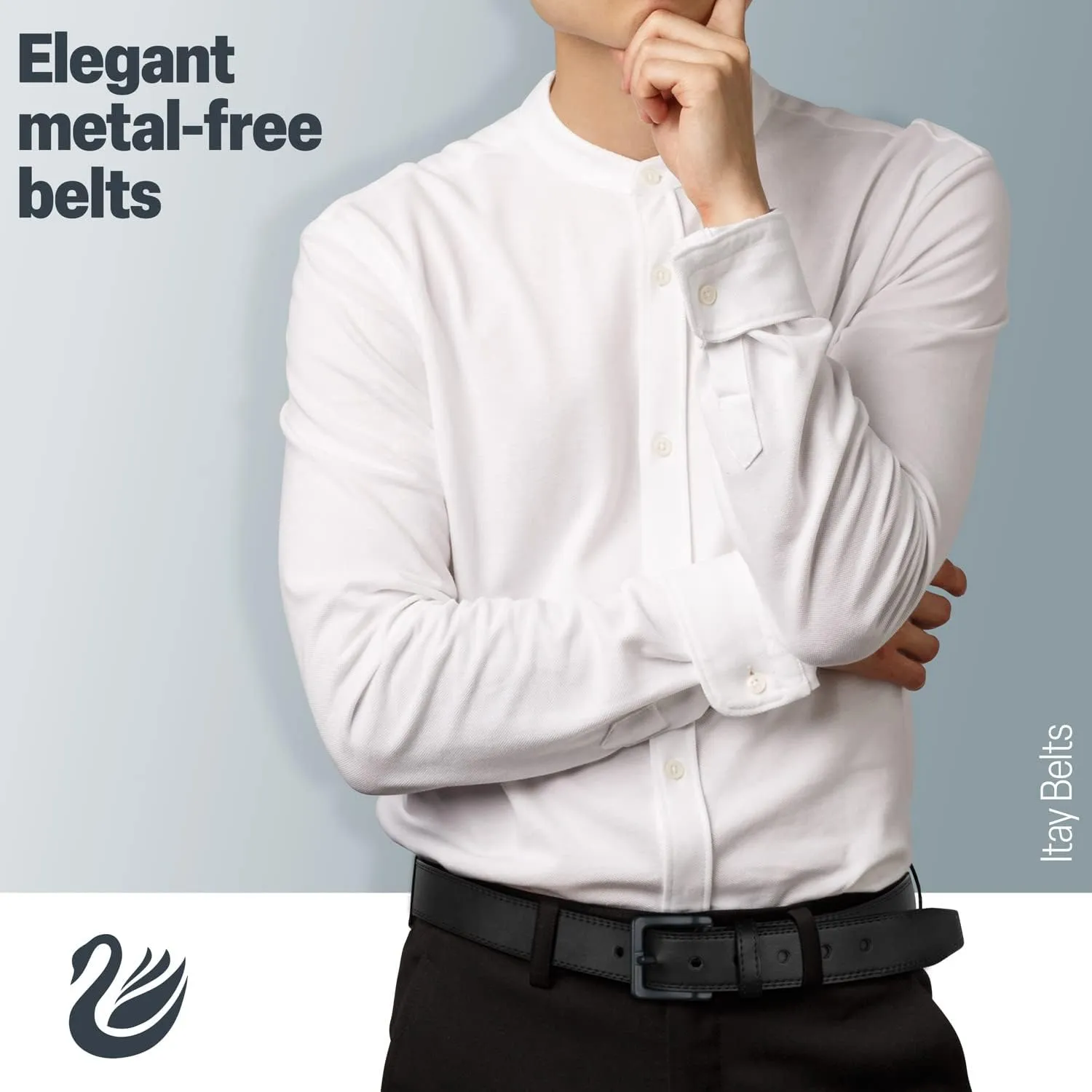 ITAY Metal Free Hypoallergenic Leather TSA Belt Strap, Sturdy Men's Adjustable Nickel Free Belt