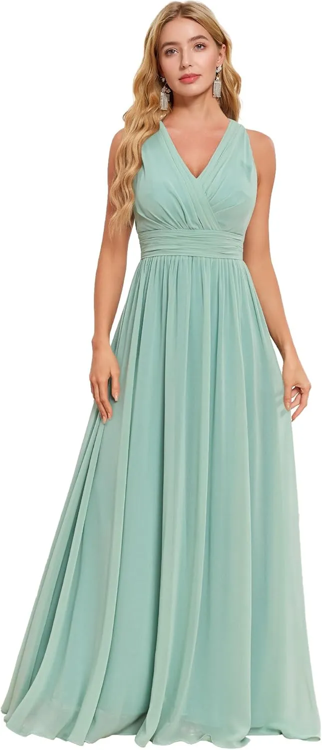 JAEDEN Bridesmaid Dresses Long V Neck 2025 - Pleat Chiffon Sleeveless Formal Evening Gowns