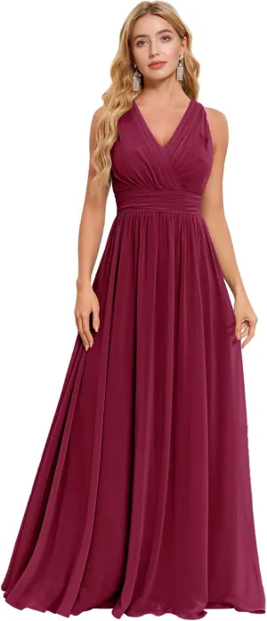 JAEDEN Bridesmaid Dresses Long V Neck 2025 - Pleat Chiffon Sleeveless Formal Evening Gowns