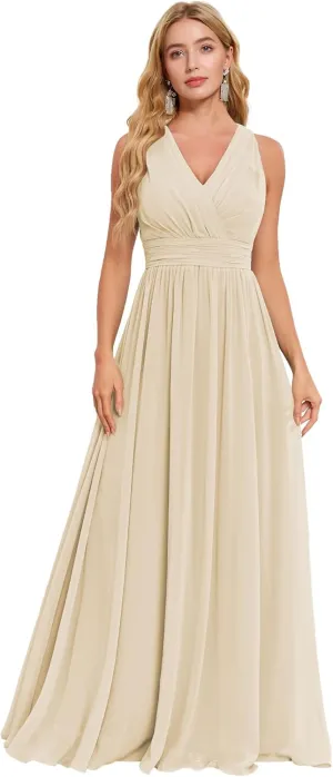 JAEDEN Bridesmaid Dresses Long V Neck 2025 - Pleat Chiffon Sleeveless Formal Evening Gowns