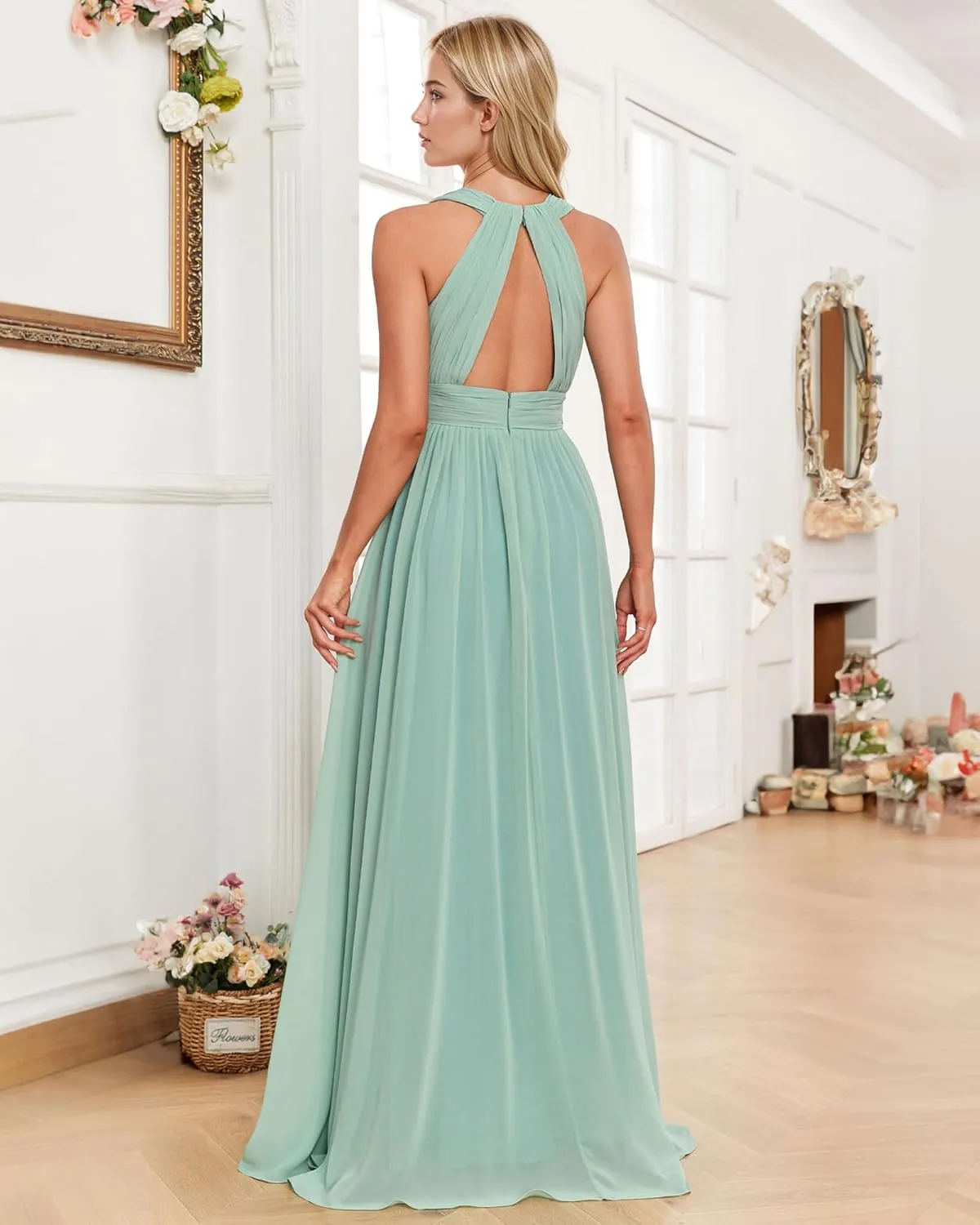 JAEDEN Bridesmaid Dresses Long V Neck 2025 - Pleat Chiffon Sleeveless Formal Evening Gowns