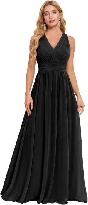 JAEDEN Bridesmaid Dresses Long V Neck 2025 - Pleat Chiffon Sleeveless Formal Evening Gowns