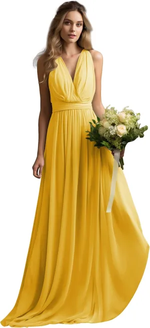 JAEDEN Bridesmaid Dresses Long V Neck 2025 - Pleat Chiffon Sleeveless Formal Evening Gowns