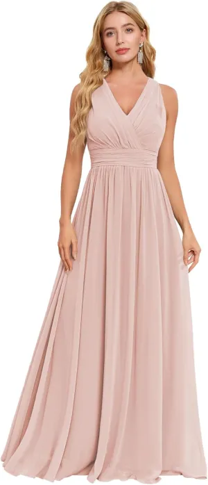 JAEDEN Bridesmaid Dresses Long V Neck 2025 - Pleat Chiffon Sleeveless Formal Evening Gowns