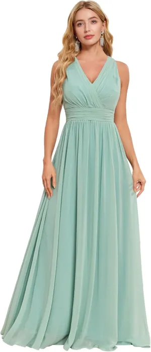JAEDEN Bridesmaid Dresses Long V Neck 2025 - Pleat Chiffon Sleeveless Formal Evening Gowns