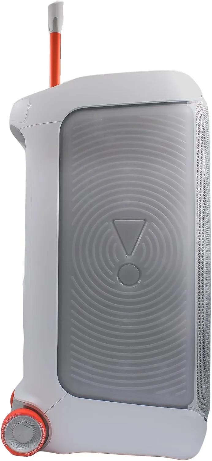 JBL PartyBox Stage 320 (White) - 240W Portable Wireless Splash Proof Speaker - 12 Hours of Playtime - Powerful Sound and deep bass   Two Microphone System   AUX Cable - Party Karaoke Kit