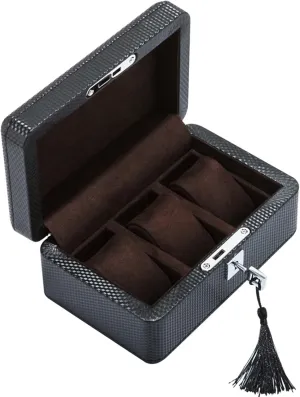 JEKKAH Carbon Fiber Leather Watch Box Mechanical Watch Display Box Collection Storage Box With Lock, Men's Watch Stand, Black(Brown)