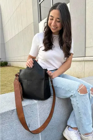 JEN & CO. Lyla 2-in-1 Bucket Bag - Removable Strap - Vegan Leather Women's Crossbody Handbag Shoulder Purse