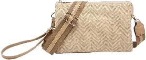 JEN & CO. Woven Diagonal Wristlet Removable Guitar Strap Vegan Leather Crossbody Handbag Shoulder Purse