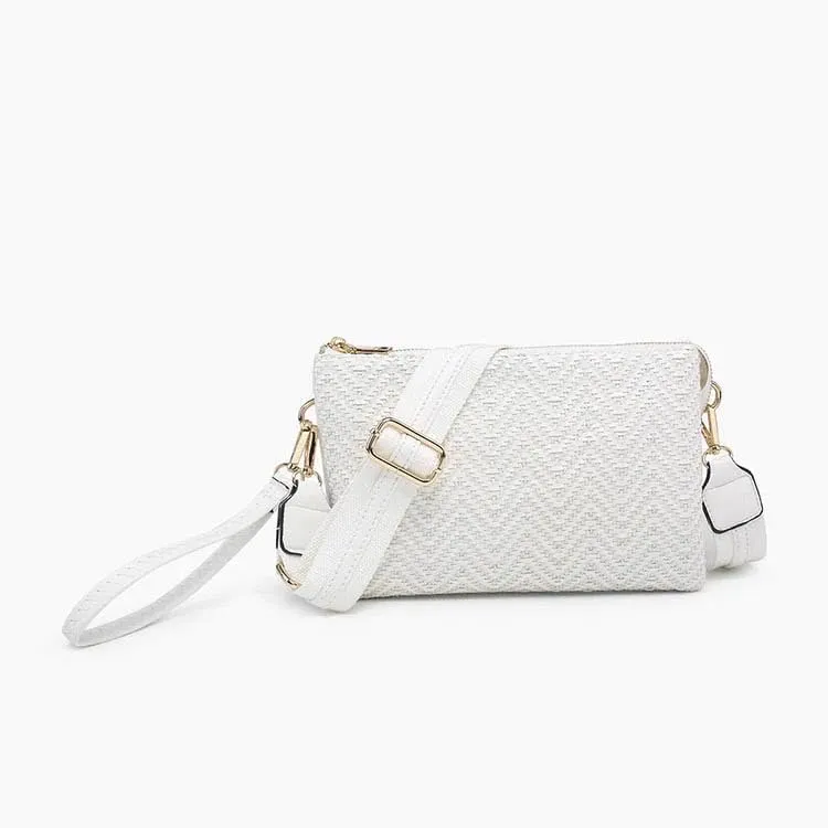 JEN & CO. Woven Diagonal Wristlet Removable Guitar Strap Vegan Leather Crossbody Handbag Shoulder Purse