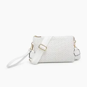 JEN & CO. Woven Diagonal Wristlet Removable Guitar Strap Vegan Leather Crossbody Handbag Shoulder Purse