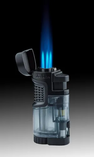 Jetline Fatboy Black Triple Jet Flame Cigar Lighter with Cigar Rest and Punch Cutter
