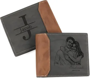 JewelOra Gifts for Men - Personalized Photo Wallet for Men - Custom Picture Wallet for Dad - Engraved Text PU Leather Wallet for Father Personalized Gifts
