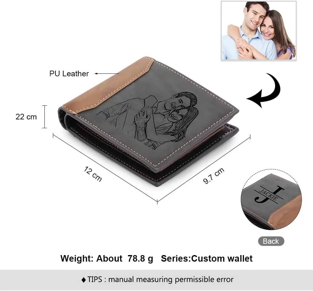 JewelOra Gifts for Men - Personalized Photo Wallet for Men - Custom Picture Wallet for Dad - Engraved Text PU Leather Wallet for Father Personalized Gifts