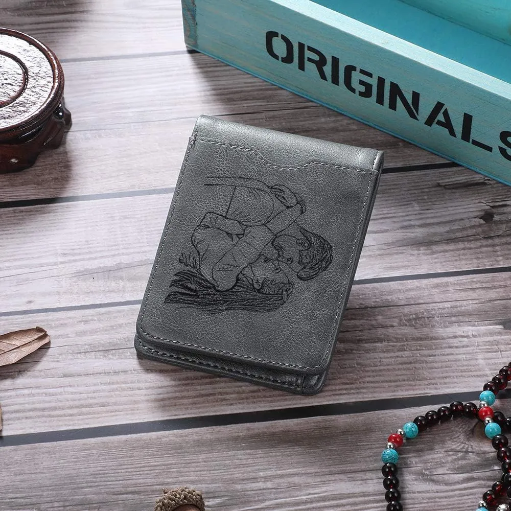 JewelOra Gifts for Men - Personalized Photo Wallet for Men - Custom Picture Wallet for Dad - Engraved Text PU Leather Wallet for Father Personalized Gifts