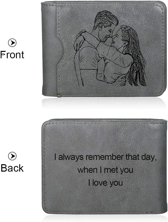 JewelOra Gifts for Men - Personalized Photo Wallet for Men - Custom Picture Wallet for Dad - Engraved Text PU Leather Wallet for Father Personalized Gifts