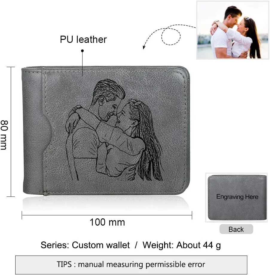 JewelOra Gifts for Men - Personalized Photo Wallet for Men - Custom Picture Wallet for Dad - Engraved Text PU Leather Wallet for Father Personalized Gifts