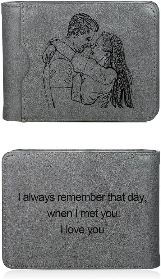 JewelOra Gifts for Men - Personalized Photo Wallet for Men - Custom Picture Wallet for Dad - Engraved Text PU Leather Wallet for Father Personalized Gifts