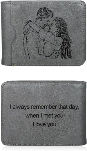 JewelOra Gifts for Men - Personalized Photo Wallet for Men - Custom Picture Wallet for Dad - Engraved Text PU Leather Wallet for Father Personalized Gifts