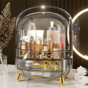 Jewelry Box Organizer Handheld LED Transparent Cosmetic Organizer Mask Lipstick Skin Care Product Organizer Desktop Drawer Dressing Table