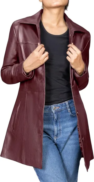 Jild Casual Car Coat Lambskin Leather Jacket Women – ¾ Length Blazer Overcoat Style Leather Long Coat Women