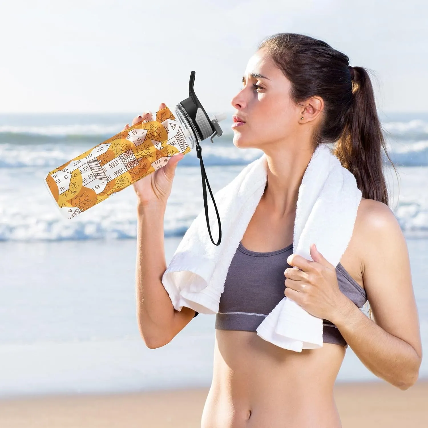 Joisal Autumn Fall City 32oz Water Bottle with Sports Cap Leakproof Sports Water Bottle with Straw