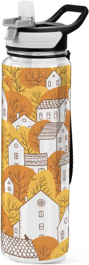 Joisal Autumn Fall City 32oz Water Bottle with Sports Cap Leakproof Sports Water Bottle with Straw