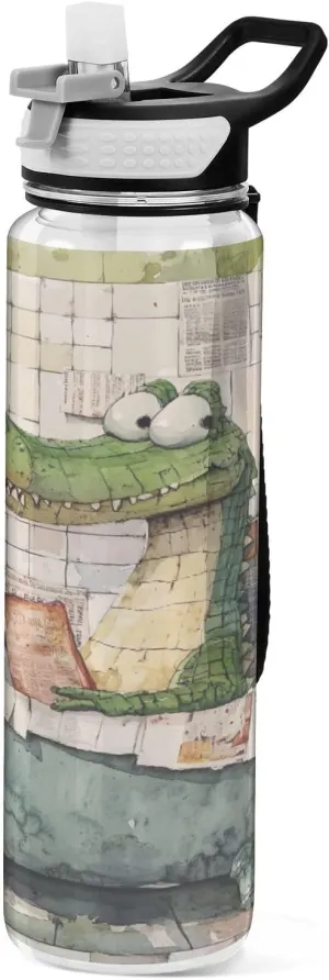 Joisal Cartoon Alligator Bath 32oz Water Bottles for Sports Leakproof Water Bottle with Handle and Straw