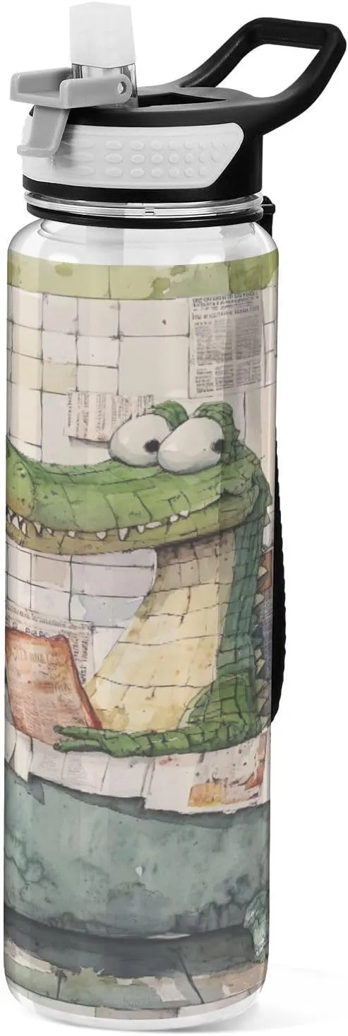 Joisal Cartoon Alligator Bath 32oz Water Bottles for Sports Leakproof Water Bottle with Handle and Straw