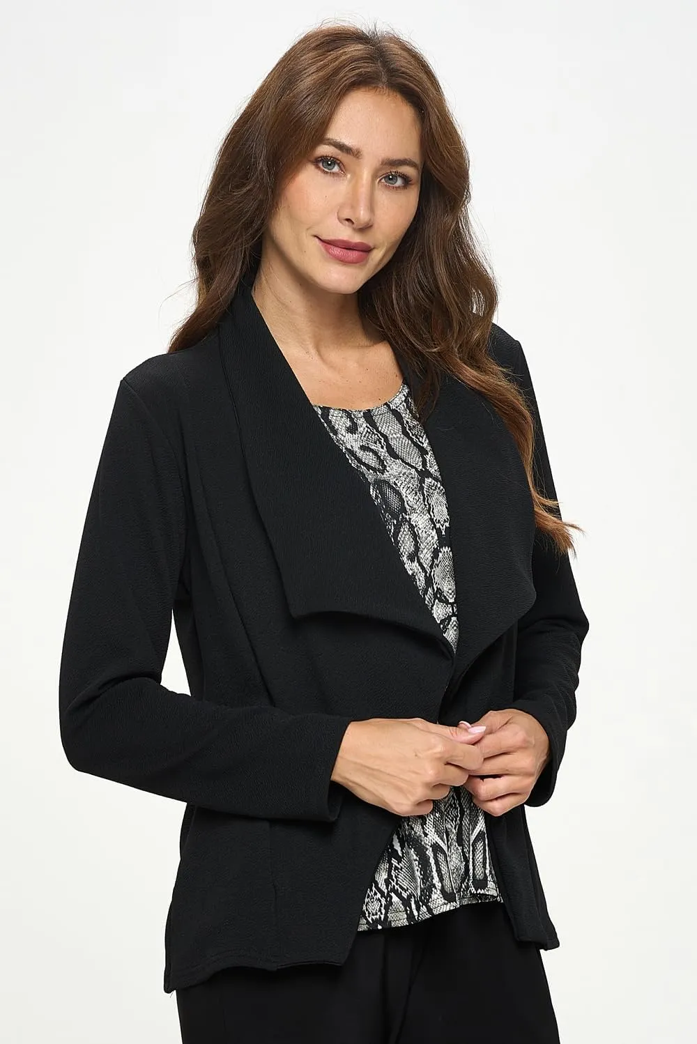 Jostar Women's Pleather Jacket - Snake Skin Look Long Sleeve Faux Leather Coat