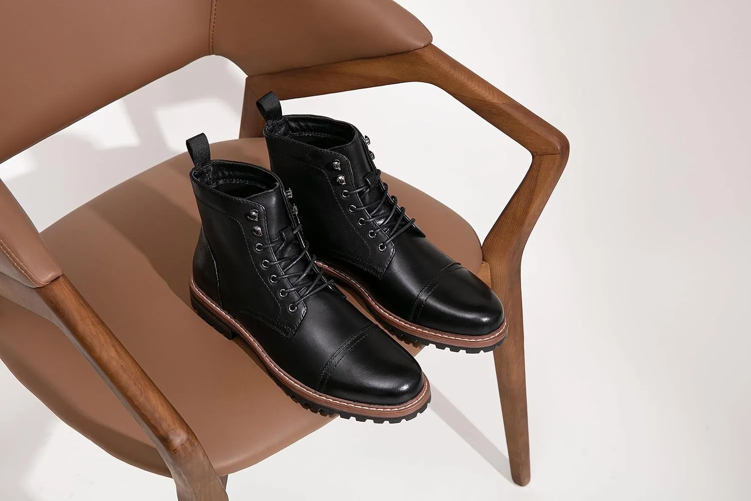 Jousen Mens Boots Premium Leather Cap Toe Casual Boots Chukka Dress Boots for Men