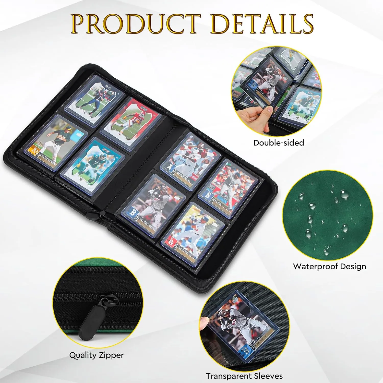 JoyHood Top Loader Binder, Holds 112 Top Loaders, 4 Slot Trading Cards Collection Binder with Sleeves, Top Loader Storage Holder for Sports Card, Not for Cards WITHOUT a Top Loader, Dark Green