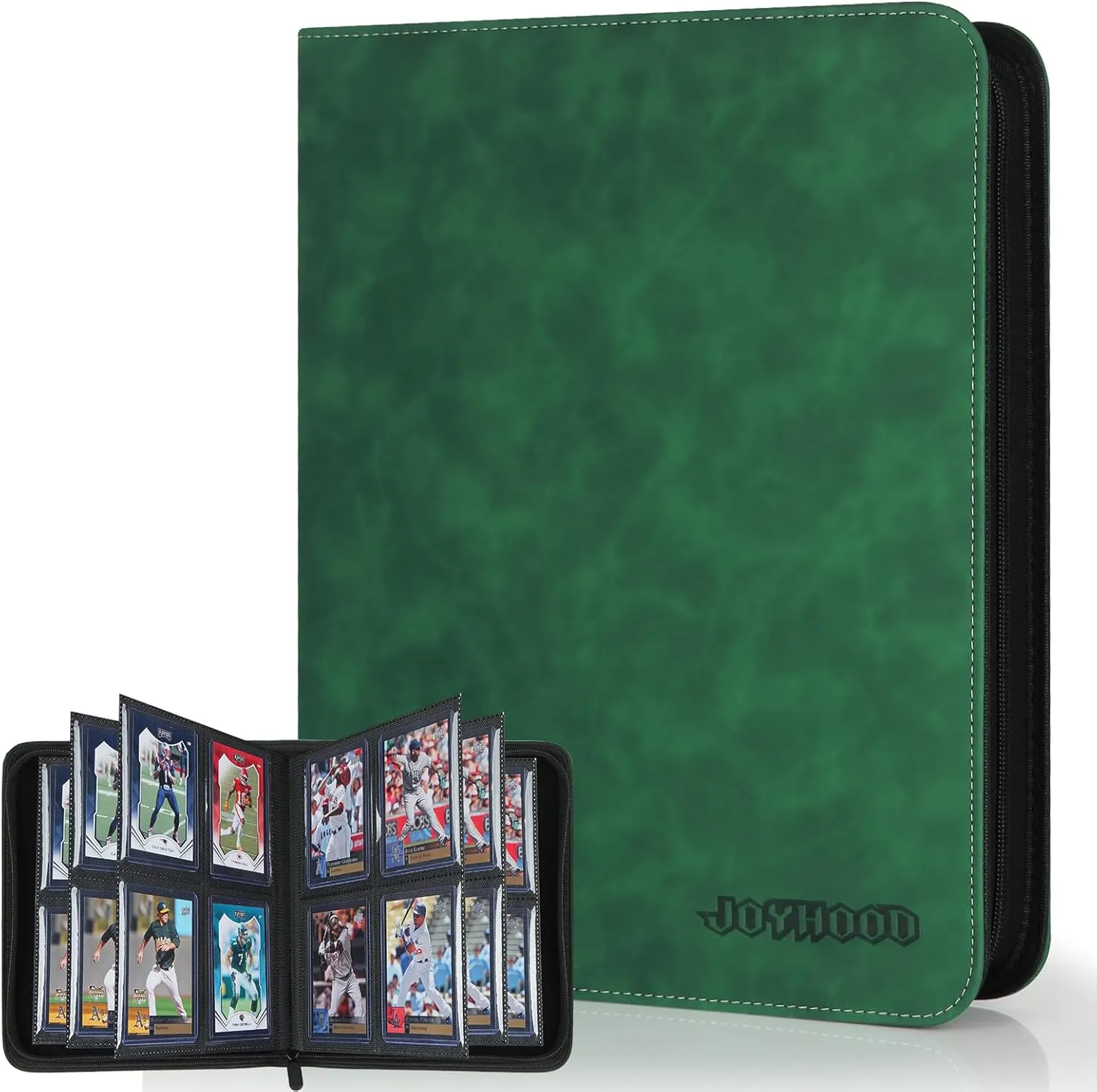 JoyHood Top Loader Binder, Holds 112 Top Loaders, 4 Slot Trading Cards Collection Binder with Sleeves, Top Loader Storage Holder for Sports Card, Not for Cards WITHOUT a Top Loader, Dark Green