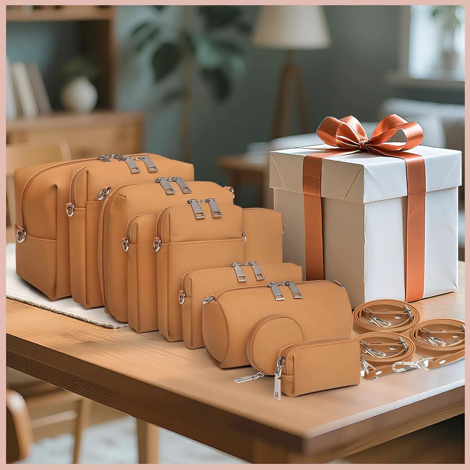 Joyway Travel Makeup Bag Sets,Large Capacity Cosmetic Bags for Women,Waterproof Portable Pouch Open Flat Toiletry Bag Make up Organizer with Divider and Handle can be fitted with suspenders(Brown)