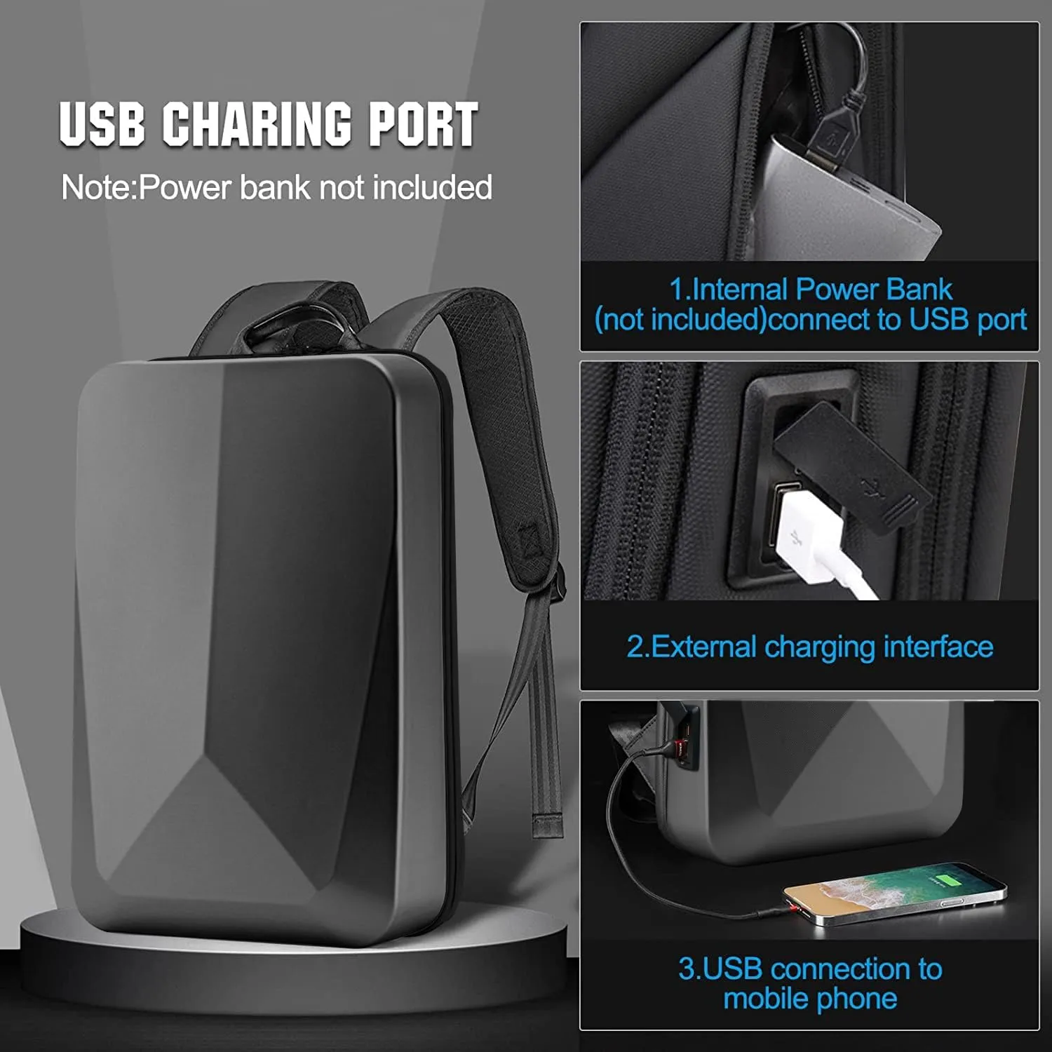 JUMO CYLY Anti-Theft HardShell Laptop Backpack, Expandable Waterproof Travel Backpack with USB Charging Port TSA Lock Gaming Computer Bag Business for 17 Inch