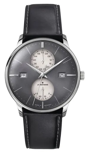 Junghans Meister Agenda Automatic Stainless Steel Gray Dial Black Leather Strap Day/Date/Week Power Reserve Mens Watch 27/4567.01