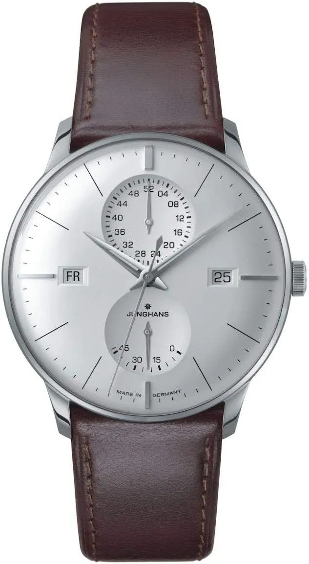 Junghans Meister Agenda Mens Automatic Calendar Watch - 40mm Analog White Face with Day, Date, and Week Display - Stainless Steel Burgundy Leather Band Luxury Watch Made in Germany 027/4364.01