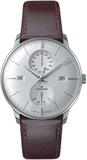 Junghans Meister Agenda Mens Automatic Calendar Watch - 40mm Analog White Face with Day, Date, and Week Display - Stainless Steel Burgundy Leather Band Luxury Watch Made in Germany 027/4364.01