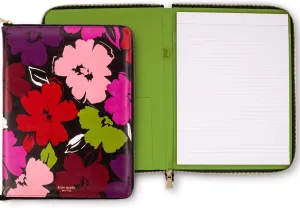 kate spade new york 13.25" x 9.50" Faux Leather Notepad Zip Folio with Interior Pocket, Zipper Close, and Pen Loop (Painterly Blooms)