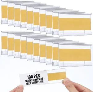 Kathfly 100 Pcs Height Adhesive Back Nameplate, 3 x 1.4 Inch Plastic Label Clips, Name Tag Price Tag Strip Door Plates for Retail Store, Home, Office, Desk