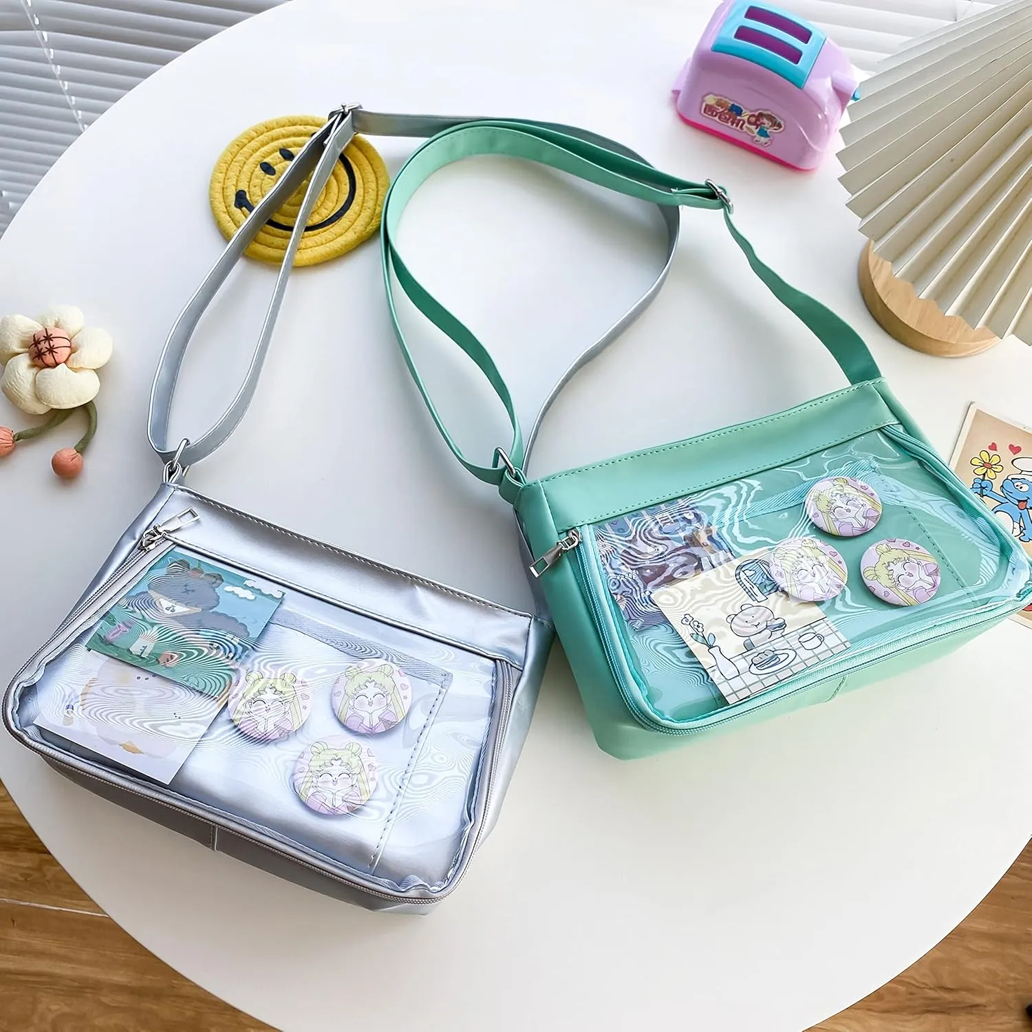 Kawaii Sweet Lolita JK Messenger Crossbody Bag, PU Leather Cosplay ITA Shoulder Bag For Woman (Without Badge Pendant)