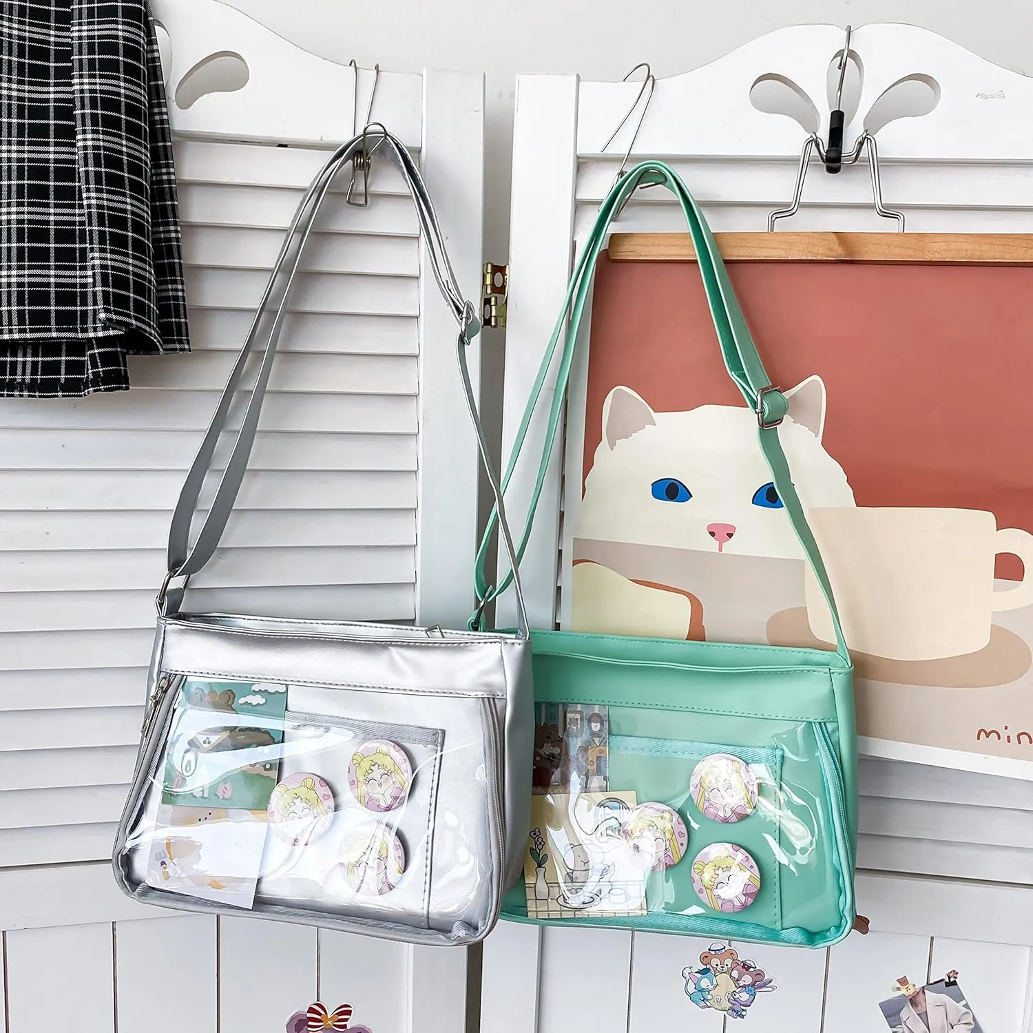 Kawaii Sweet Lolita JK Messenger Crossbody Bag, PU Leather Cosplay ITA Shoulder Bag For Woman (Without Badge Pendant)
