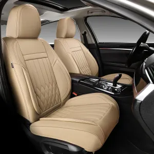 KEYOOG 2-Seater Waterproof and Breathable Nappa Leather Car Seat Covers Full Set, Fit for Front Seats of Cars, Compatible with Airbags, Car Seat Protector Covers for Most Cars - Beige