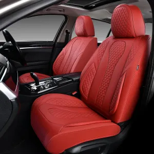 KEYOOG Car Seat Covers Full Set, 2-Seater Waterproof and Breathable Nappa Leather, Fit for Front Seats of Cars, Compatible with Airbags, Car Seat Protector Covers for Most Cars - red