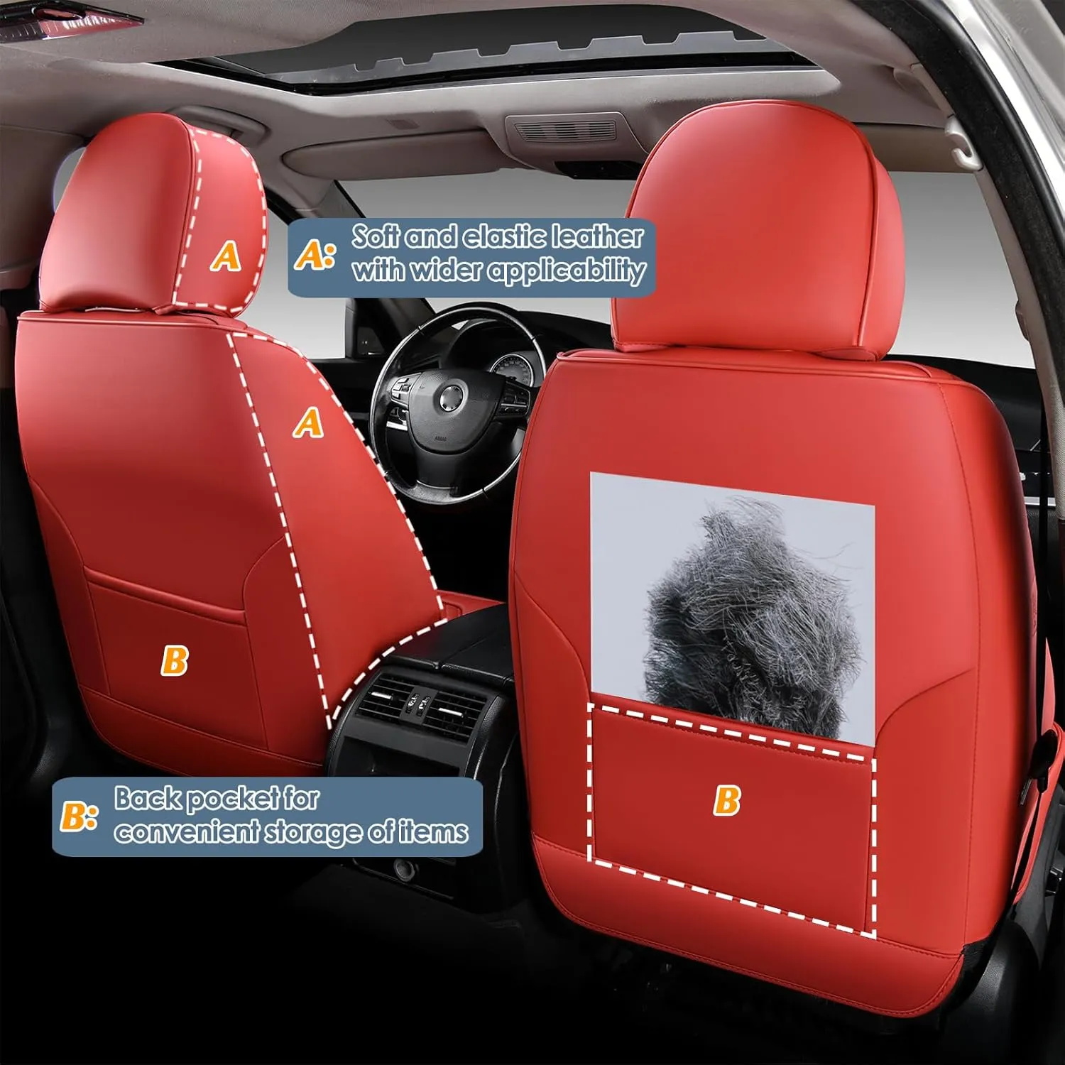 KEYOOG Car Seat Covers Full Set, 2-Seater Waterproof and Breathable Nappa Leather, Fit for Front Seats of Cars, Compatible with Airbags, Car Seat Protector Covers for Most Cars - red
