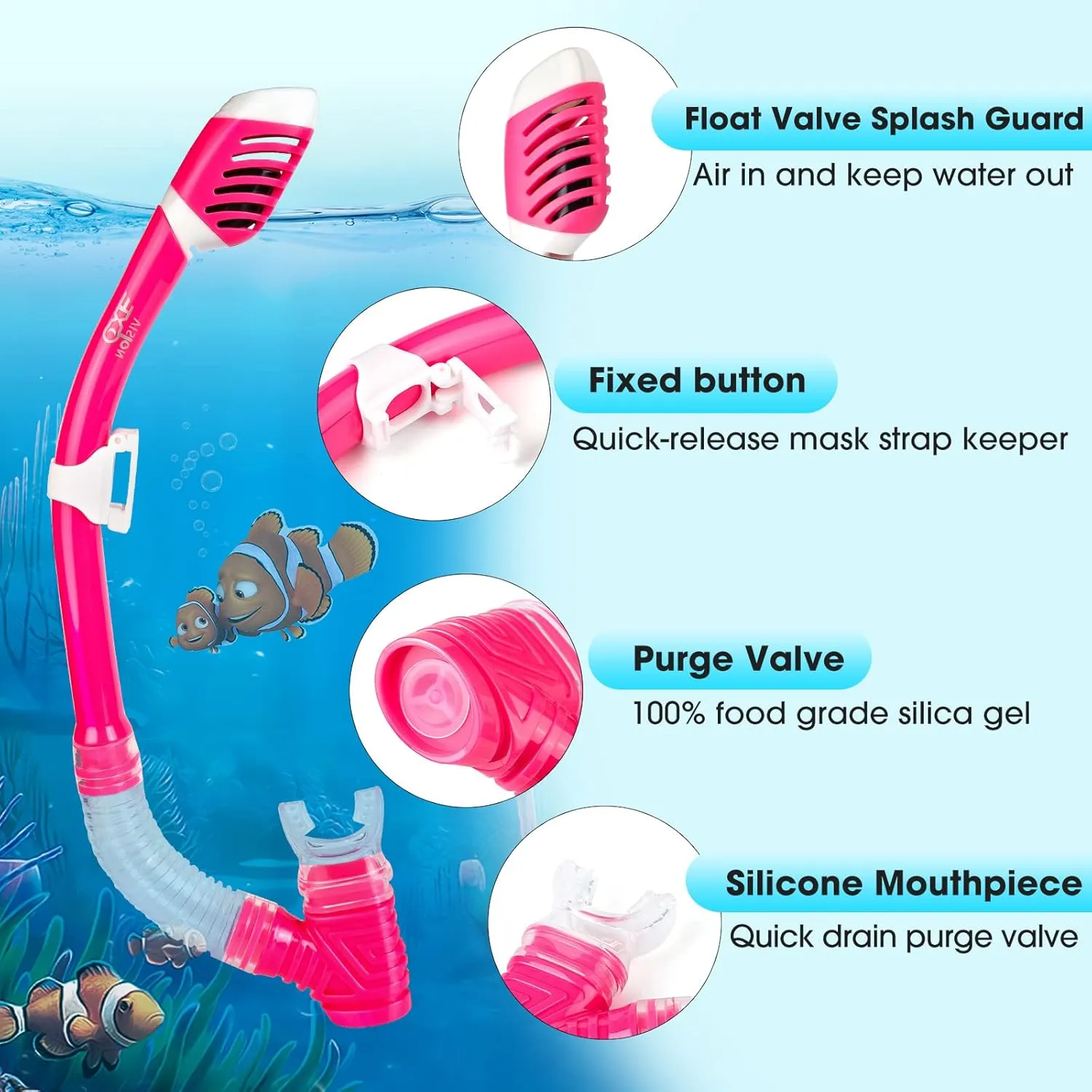 Kids Snorkel Set, Child Diving Mask Anti-Fog Swim Goggles and Dry Snorkel Children Snorkeling Gear for Youth Boys Girls Age 4-14