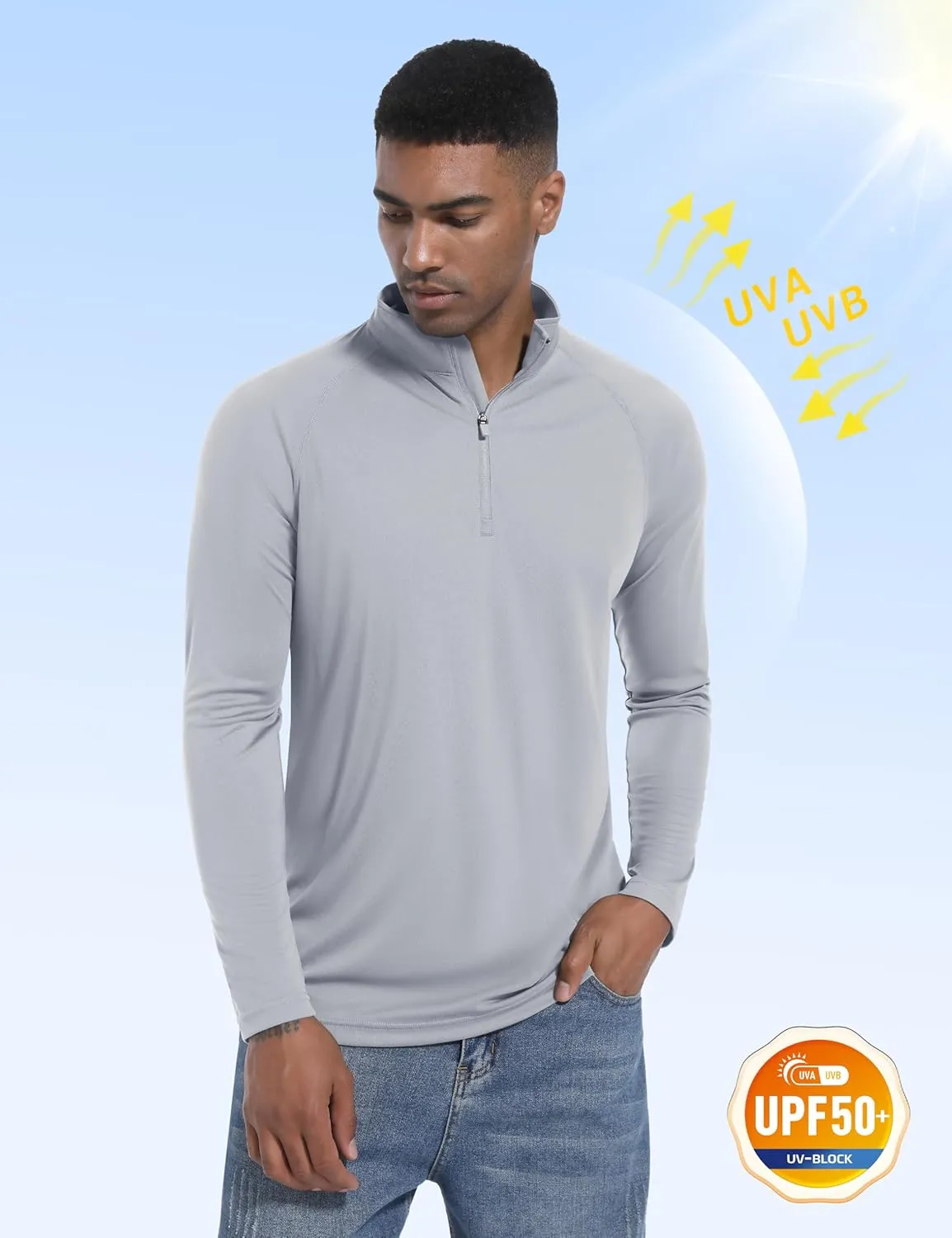KINSWT Men's Long Sleeve UPF 50  Golf Shirts 1/4 Zip Pullover Lightweight SPF UV Sun Protection Quarter Zip Shirts